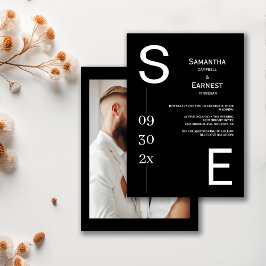 モダンシンプル白黒フォト結婚ズ 招待状