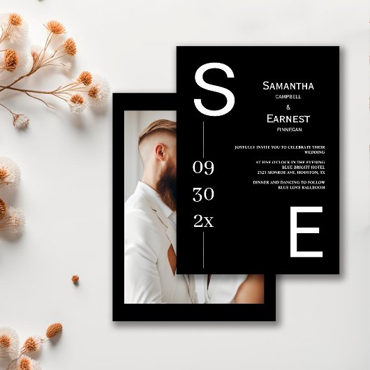 モダンシンプル白黒フォト結婚ズ 招待状