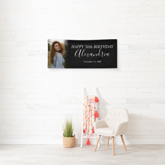 モダンシンプル白黒フォト誕生日パーティー 横断幕 (インサイチュ)