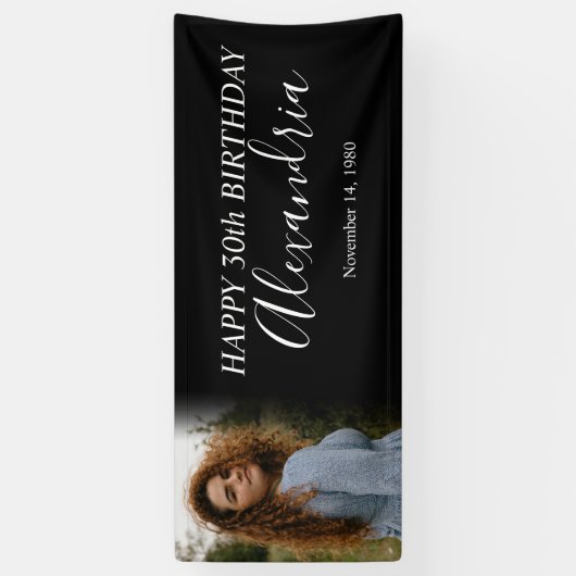 モダンシンプル白黒フォト誕生日パーティー 横断幕 (縦)