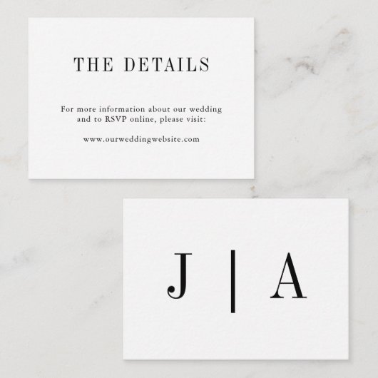 モダンシンプル白黒モノグラム結婚の エンクロージャーカード (正面/裏面)