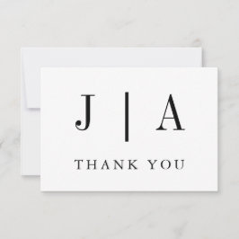 モダンシンプル白黒モノグラム結婚の サンキューカード