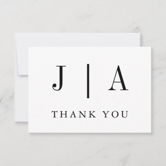 モダンシンプル白黒モノグラム結婚の サンキューカード (正面)