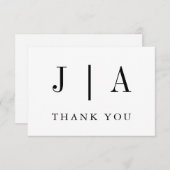 モダンシンプル白黒モノグラム結婚の サンキューカード (正面/裏面)