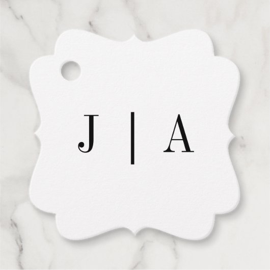 モダンシンプル白黒モノグラム結婚の フェイバータグ (正面)