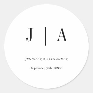 モダンシンプル白黒モノグラム結婚の ラウンドシール