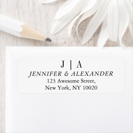 モダンシンプル白黒モノグラム結婚の ラベル (インサイチュ)