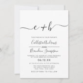 モダンシンプル白黒モノグラム結婚ズ 招待状 (正面)