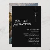 モダンシンプル白黒モノグラム結婚写真 招待状 (正面/裏面)