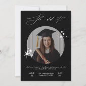 モダンシンプル白黒写真の卒業党 招待状 (正面)