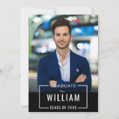 モダンシンプル白黒写真の卒業党 招待状 (正面)