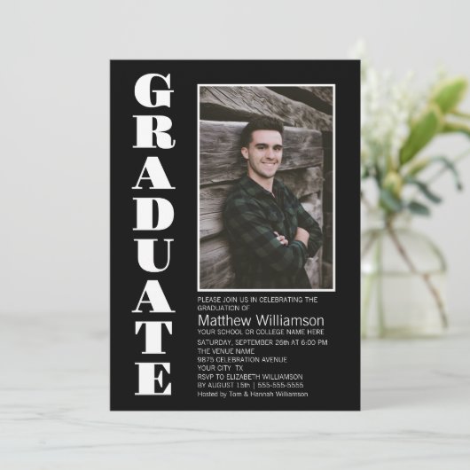 モダンシンプル白黒写真の卒業党 招待状 (スタンド正面)