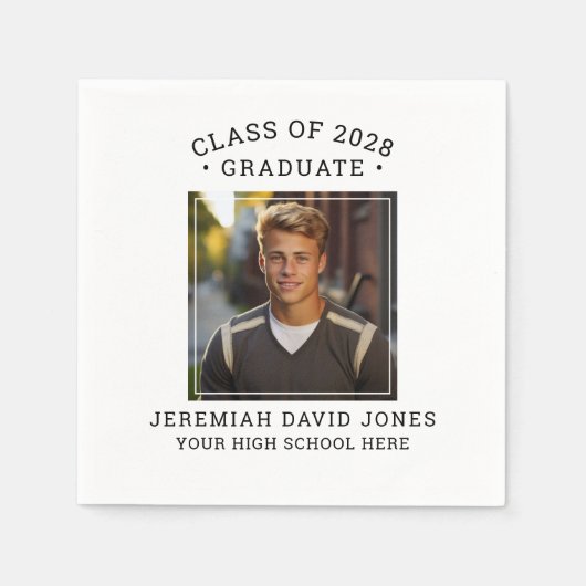 モダンシンプル白黒写真卒業 スタンダードカクテルナプキン (正面)