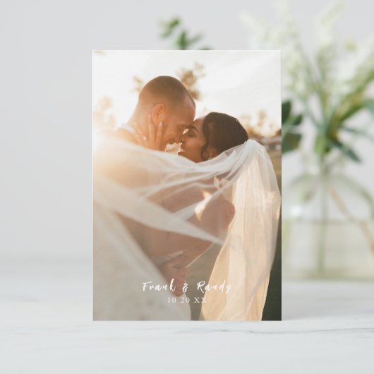 モダンシンプル白黒写真結婚の サンキューカード (スタンド正面)