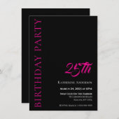 モダンシンプル白黒及びピンク誕生日 招待状 (正面/裏面)