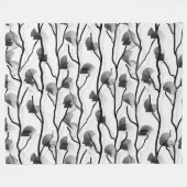 モダンシンプル白黒抽象芸術つる植物 フリースブランケット (正面(横))