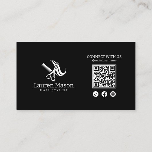モダンシンプル白黒美容師QRコード 名刺 (裏面)