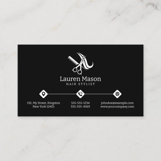 モダンシンプル白黒美容師QRコード 名刺 (正面)