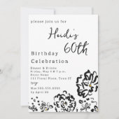 モダンシンプル白黒花60誕生日 招待状 (正面)