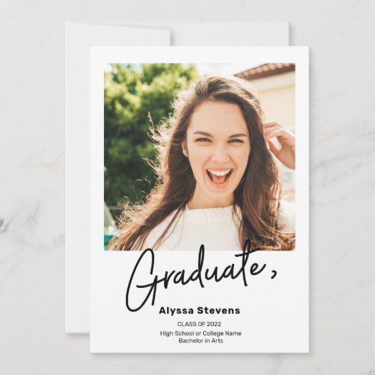 モダンシンプル白黒2枚の写真の卒業 案内状 (正面)