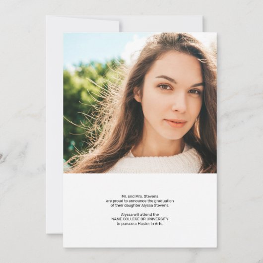 モダンシンプル白黒2枚の写真の卒業 案内状 (裏面)