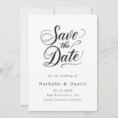 モダンシンプル白黒QRコード結婚 セーブザデート (正面)