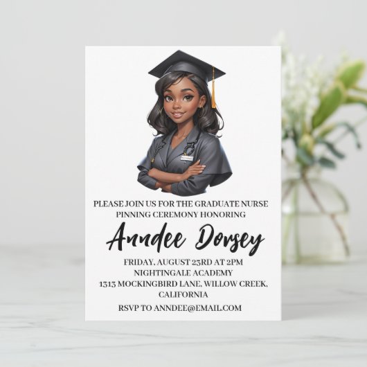 モダンシンプル看護ピン式卒業式招待状 招待状 (スタンド正面)