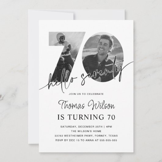 モダンシンプル第70誕生日写真招待状 招待状 (正面)