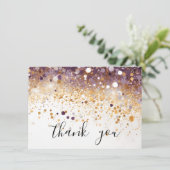 モダンシンプル紫と金ゴールドのシーケンス サンキューカード (スタンド正面)