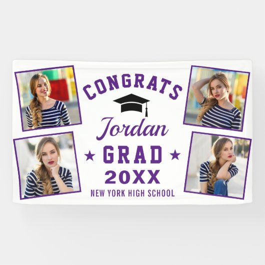 モダンシンプル紫卒業パーティー4 PHOTO 横断幕 (横)