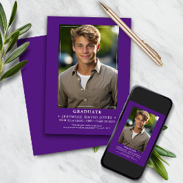 モダンシンプル紫色の写真卒業 案内状