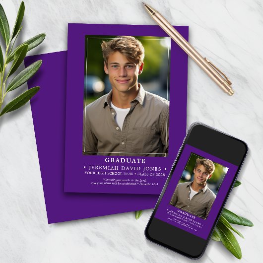 モダンシンプル紫色の写真卒業 案内状