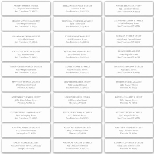 モダンシンプル結婚のゲスト名アドレス シール (正面)