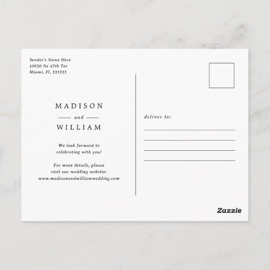 モダンシンプル結婚式の日付の保存 ポストカード (裏面)