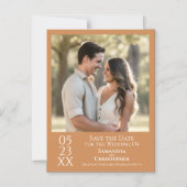 モダンシンプル結婚式の日付を保存する写真金ゴールドタン マグネット招待状 (正面)