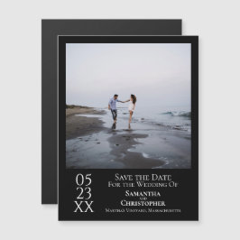 モダンシンプル結婚式の日付写真黒を保存 マグネット招待状
