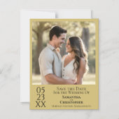 モダンシンプル結婚式日付を保存する写真金ゴールド マグネット招待状 (正面)