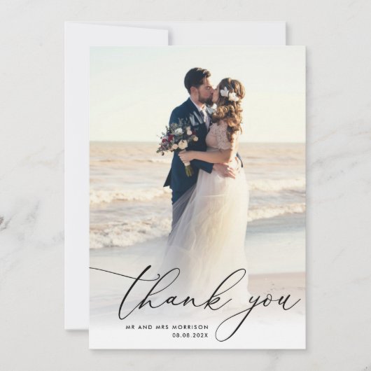 モダンシンプル結婚感謝してい写真は君 サンキューカード (正面)