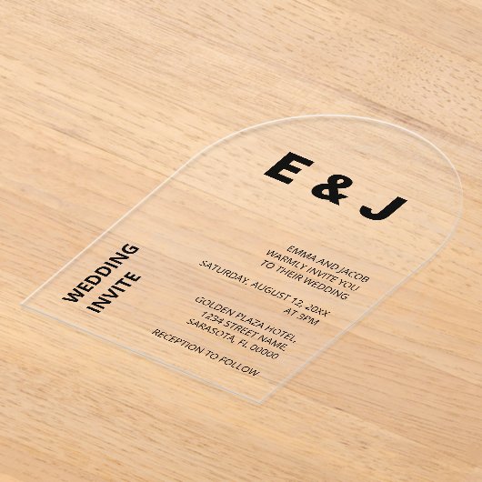 モダンシンプル結婚招待状はっきりした アクリル招待状 (レイダウン)