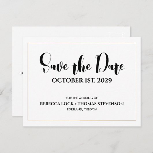 モダンシンプル結婚金の箔の日付を保存 ポストカード (正面/裏面)