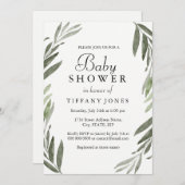 モダンシンプル緑葉リースベビーシャワー招待状 招待状 (正面/裏面)