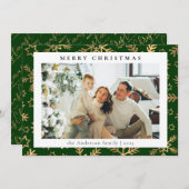 モダンシンプル緑金ゴールド | 家族の写真クリスマス シーズンカード (正面/裏面)