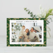 モダンシンプル緑金ゴールド | 家族の写真クリスマス シーズンカード (スタンド正面)