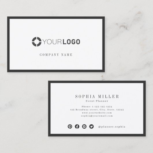 モダンシンプル縁ど炭ブラック会社のロゴ 名刺 (正面/裏面)