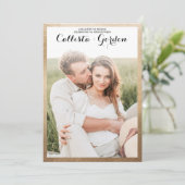 モダンシンプル縁ど金ゴールド結婚Photo Collage 招待状 (スタンド正面)