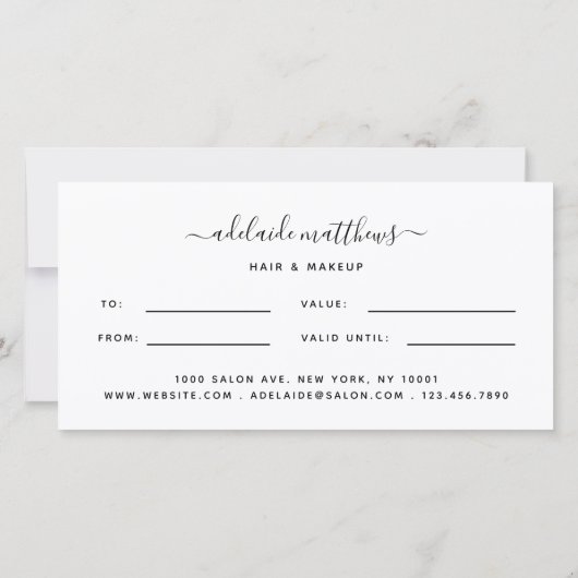 モダンシンプル美容師スクリプトギフト証明書 (裏面)