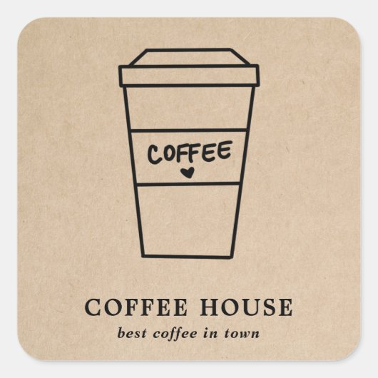 モダンシンプル茶かわいいコーヒー スクエアシール (正面)