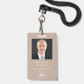 モダンシンプル茶企業の写真ID バッジ (Front with Lanyard)