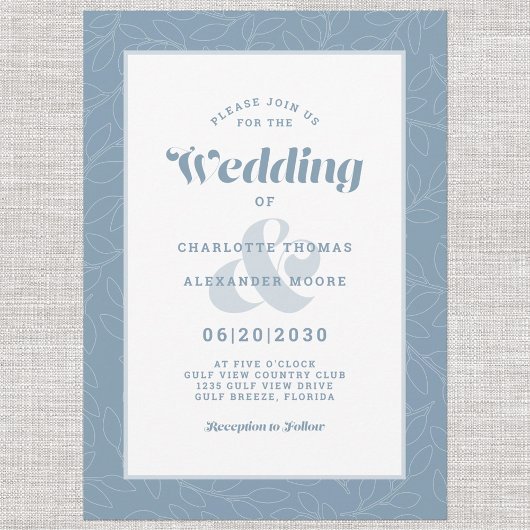 モダンシンプル葉抽象芸術パターン |ほこりっぽい青 招待状