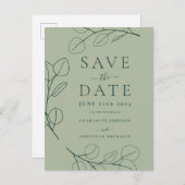 モダンシンプル葉結婚緑 案内ポストカード (正面/裏面)